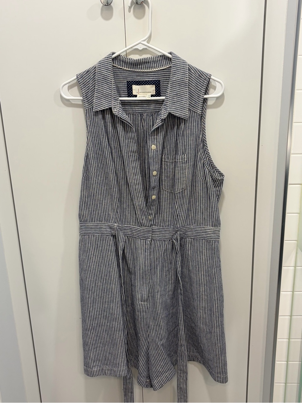 Anthropologie Navy and White Striped Collared Top